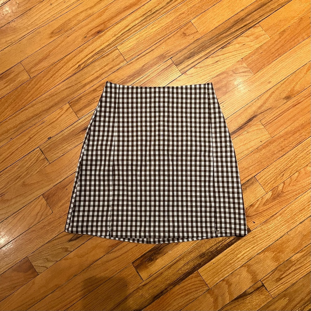 Brown and White Checkered Skirt